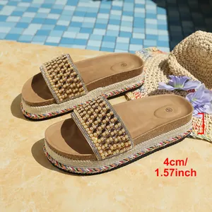 Sandalias de plataforma de verano para mujer con perlas y pedrería