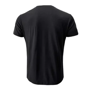 Rear view of a premium slim-fit black short-sleeved cotton T-shirt for men's daily wear