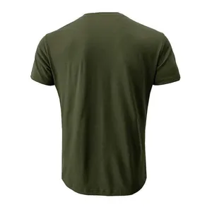 Back view of a men's olive green slim fit short sleeve t-shirt on white background