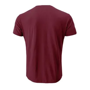 Detailed back view of a premium men's burgundy solid color cotton short sleeve T-shirt