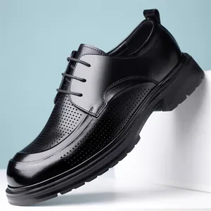 Men Hollow Out Business Casual Leather Shoes Breathable Summer Dress Shoes Lace Up Low Top Formal Shoes For Plus Size Men