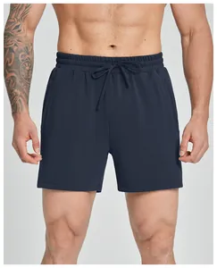 Detailed front view of men's navy blue modal breathable sports shorts with drawstring