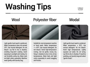 Detailed fabric care and washing instructions for wool, polyester, and modal textures