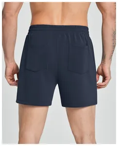 Detailed back view of men's dark blue modal breathable sports and casual outdoor shorts.