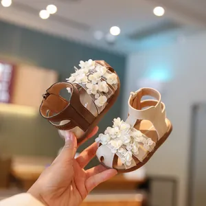 Sandalias para Niñas Pequeñas de Cuero Microfibra Zapatos de Princesa con Flores 3D Suela Blanda Antideslizante Zapatos de Bebé