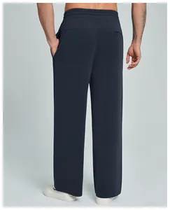 Detailed back view of men's breathable navy blue modal straight-leg casual sports pants