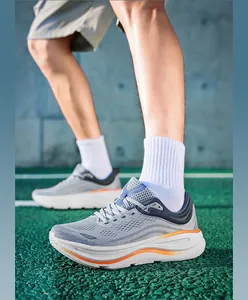 Side view of lightweight carbon plate running shoes with breathable mesh upper