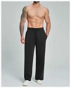 Men's breathable modal sweatpants in black, featuring a straight-leg fit and elastic waist.