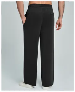 Back view of premium men's black modal straight leg joggers for fitness and sports