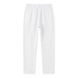 Pantalones casuales de lino blanco para hombre con corte recto y cintura elástica