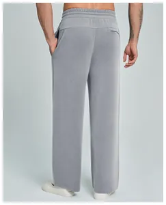 Detailed back view of men's gray modal straight-leg lounge pants with elastic waist