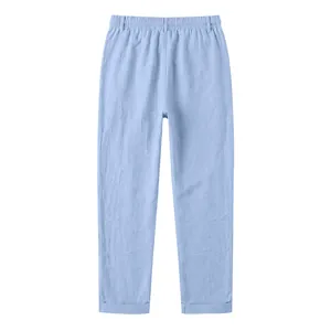 Pantalón de lino azul claro para hombre, corte recto y cintura elástica cómoda de verano.