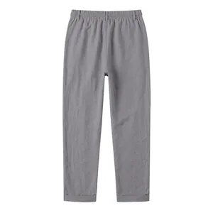 Pantalones casuales de lino gris para hombre con pernera recta y cintura elástica