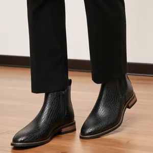 Bottines Chelsea Hommes Style Britannique Similicuir PU Motif Crocodile Dégradé Poli Fermeture Éclair Latérale Mode Décontracté Chaussures Formelles