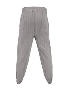 Casual γκρι ανδρική φόρμα jogger από βαμβάκι και λινό με ρίγες και ελαστική μέση
