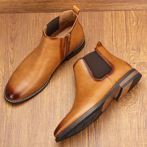 Bottines Chelsea classiques en cuir marron clair pour hommes avec fermeture éclair