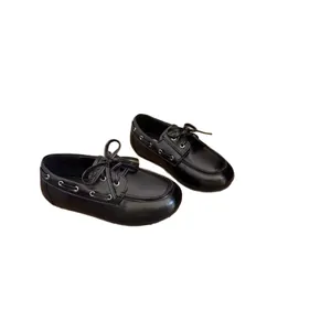 Chaussures classiques en cuir noir de style britannique pour filles spectacles et école