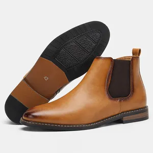 Bottines Chelsea classiques pour hommes en cuir marron avec semelle antidérapante