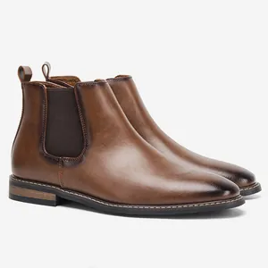 Bottines Chelsea classiques en cuir marron pour hommes avec bout poli et panneaux élastiques