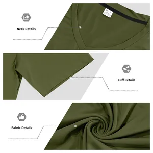 Détails rapprochés du col, du revers et de la texture du tissu du t-shirt vert olive pour homme