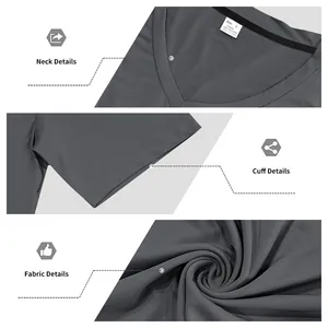Détails du col, des manches et de la texture du tissu d'un t-shirt gris à col en V pour hommes