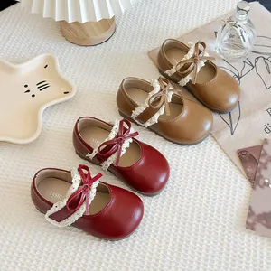 Mädchen Lederschuhe Mit Spitze Und Schleife Weiche Sohle Kleinkinder Mary Jane Schuhe Süße Prinzessin Party Flache Schuhe