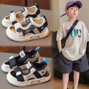 Kinder Jungen Sommer Sportsandalen Geschlossene Zehen Rutschfeste Strandschuhe Kunstleder Gummisohle Klettverschluss Sandalen