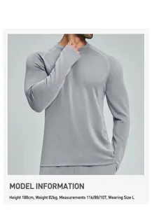 Herren Sport-Langarmshirt in Grau, Model-Info: 188cm, 82kg, trägt Größe L, sportliche Passform.