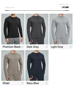 Detailansicht mit fünf verschiedenen Farboptionen für Herren-Sportlangarmshirts