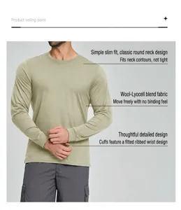 Close-up detail of men's Merino wool blend long sleeve shirt showing the neck and cuff design