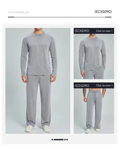 Graues Sportset für Herren mit Langarmshirt und Hose in der Gesamt- und Detailansicht