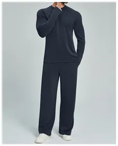 Set sportivo blu scuro da uomo, maglia a maniche lunghe e pantaloni casual traspiranti