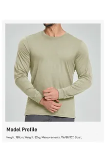 Model display of men's breathable merino wool blend long sleeve sports t-shirt