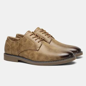 Chaussures derby décontractées pour hommes en marron vintage avec bout ciré élégant