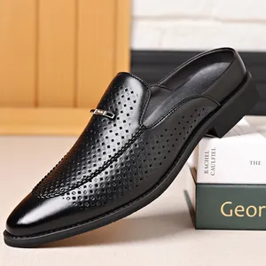 Mules de Cuero Casuales para Hombre Transpirables con Punta Cerrada Pantuflas sin Talón Zapatos de Trabajo Antideslizantes