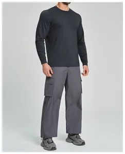 Men's black long-sleeve athletic shirt in Lyocell Merino wool blend fabric