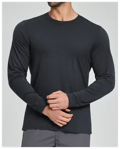 Detail showing the soft fabric texture of men's Lyocell Merino wool long sleeve tee