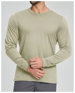 Detail view of men's Lyocell Merino wool blend long sleeve shirt in olive green