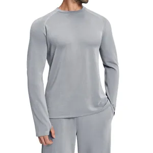 Maglia sportiva a maniche lunghe grigio chiaro da uomo traspirante per corsa e outdoor