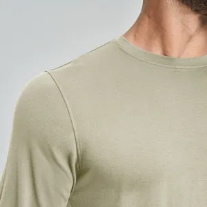 Close-up of men's Lyocell Merino wool blend long sleeve shirt showing fabric texture