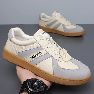 Men Retro GAT Style Sneakers Top Grain Cowhide Leather Patchwork Casual Shoes Breathable Wear Resistant Soft Rubber Sole Low Top Lace Up Fashion Training Shoes