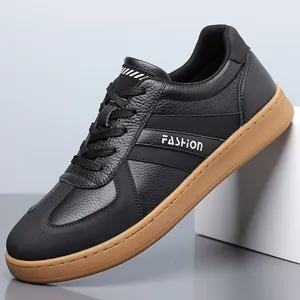 Retro black leather sneakers with gum sole in minimalist GAT style for casual men