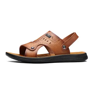 Klassische atmungsaktive Herren Freizeit-Sandalen aus Leder in Braun mit Two-Way-Design