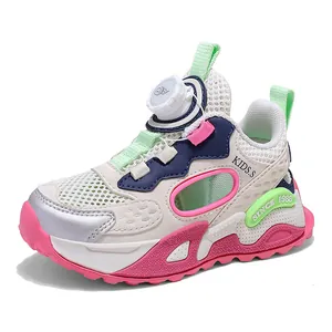 Sandales de sport en maille pour filles avec boucle rotative en rose et blanc