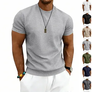 Heren Amerikaans Casual Wafeltextuur T-Shirt Korte Mouw Ronde Hals Polyester Sportief Ademend Ruime Pasvorm Top