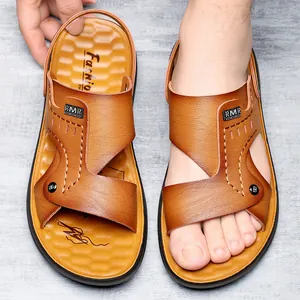 Herren-Sandalen aus braunem Leder, atmungsaktiv, mit verstellbarem Fersenriemen