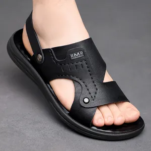 Strapazierfähige schwarze Herren-Outdoor-Sandalen mit atmungsaktivem, verstellbarem Riemen