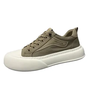 Baskets en toile kaki à semelle épaisse pour hommes, design tendance léger et souple