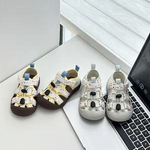 Sandalias de Punta Cerrada para Niños Pequeños Cuero de Microfibra Lunares Zapatos de Playa Anticolisión para Bebés Niños Niñas Suaves Transpirables Sandalias de Verano