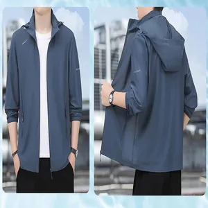 Men's ice silk sun protection jacket featuring hood, breathable and UV protective summer coat